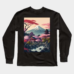 Serene Mount Fuji Sunset - Peaceful River Scenery Long Sleeve T-Shirt